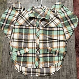 Women's Plaid Button-Down Shirt - Green, Brown, White
